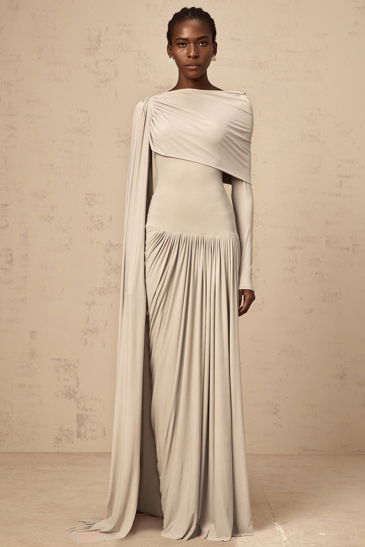 Gaëlle Neutrals Ribbon-design Draped Maxi Dress