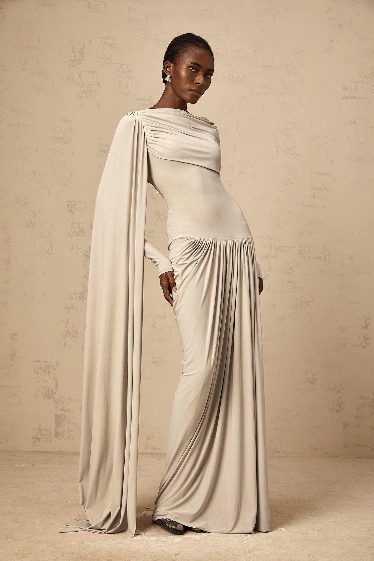 Gaëlle Neutrals Ribbon-design Draped Maxi Dress