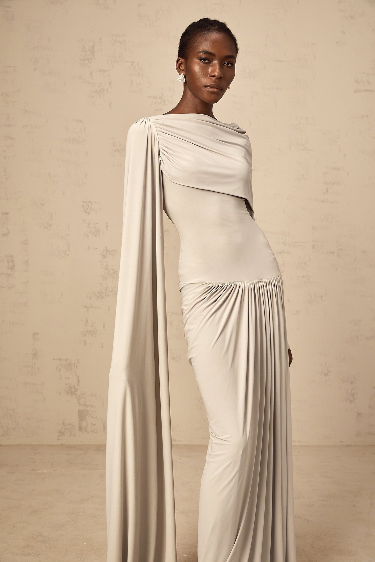 Gaëlle Neutrals Ribbon-design Draped Maxi Dress