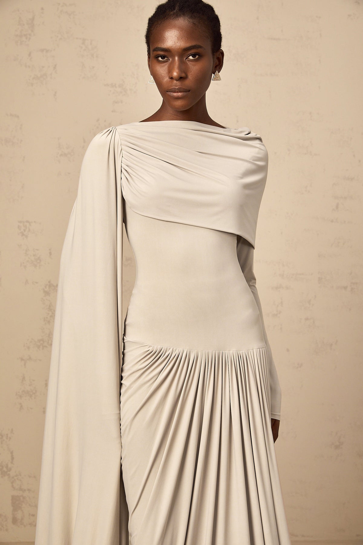 Gaëlle Neutrals Ribbon-design Draped Maxi Dress