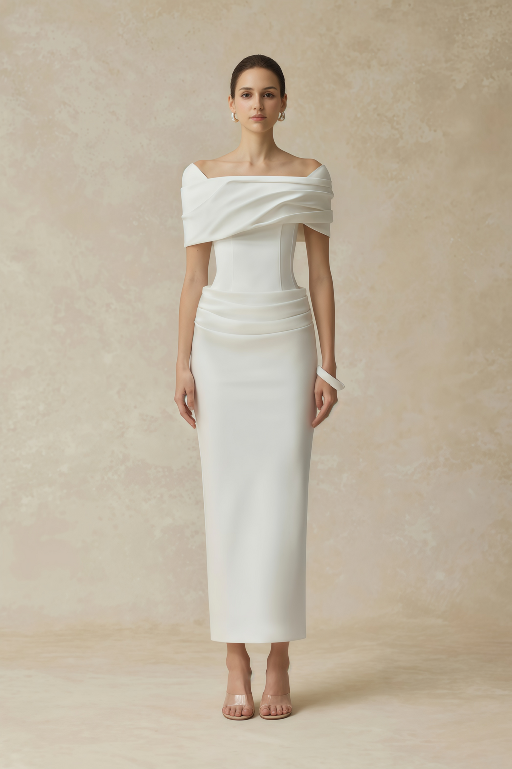 Solara White Draped Midi Dress