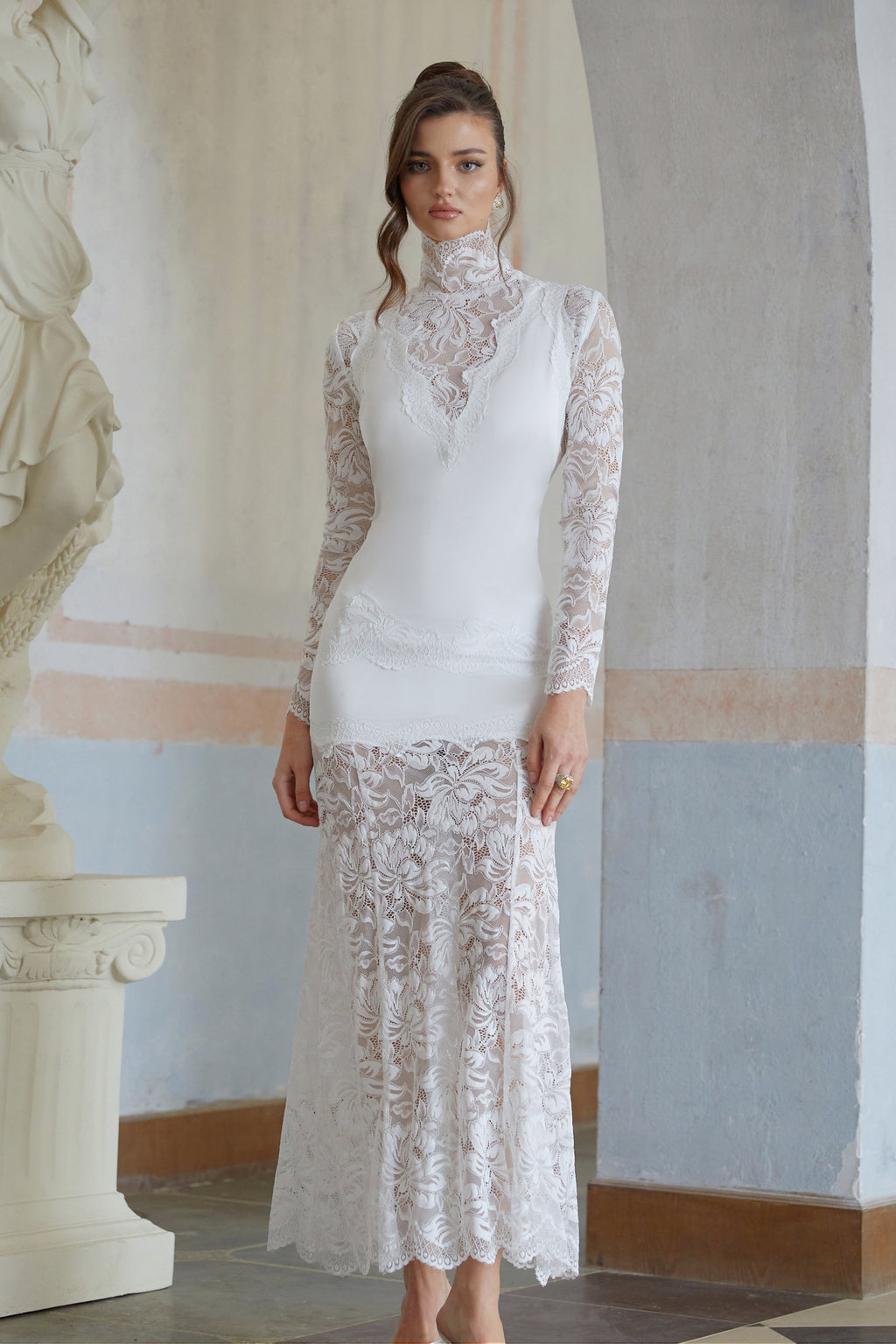 Airelle White Satin Panel Lace Maxi Dress