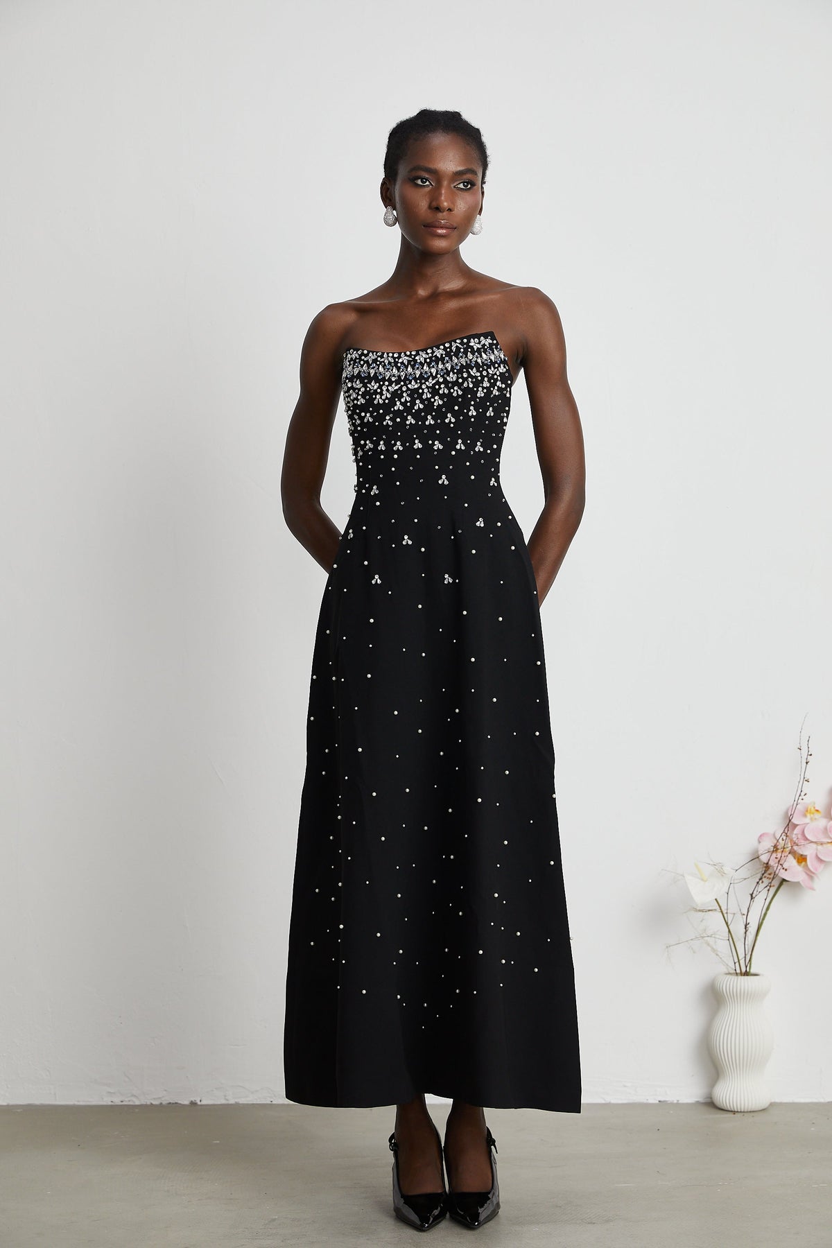 Melisande black embellished maxi dress