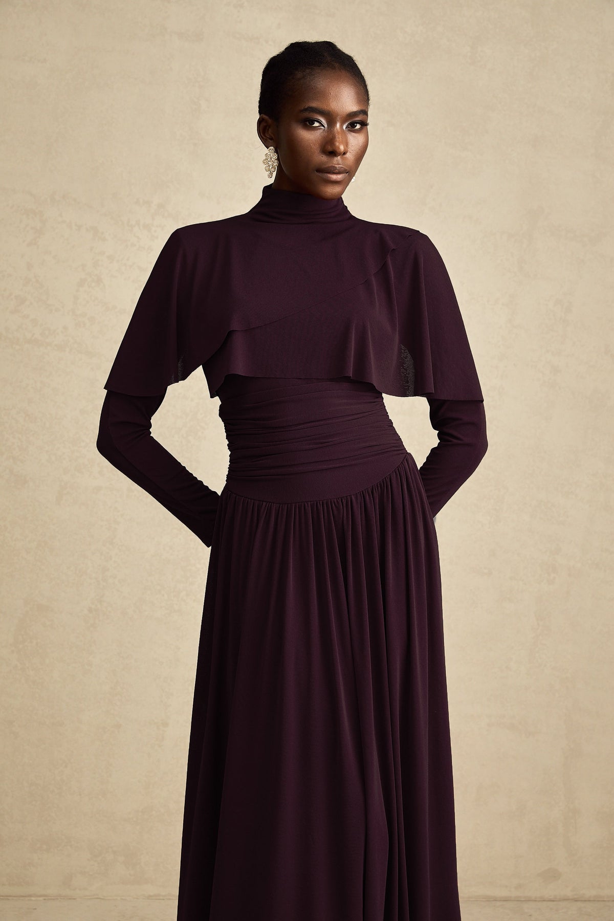 Camille Red Ruched Midi Dress with Flap Design Detail
