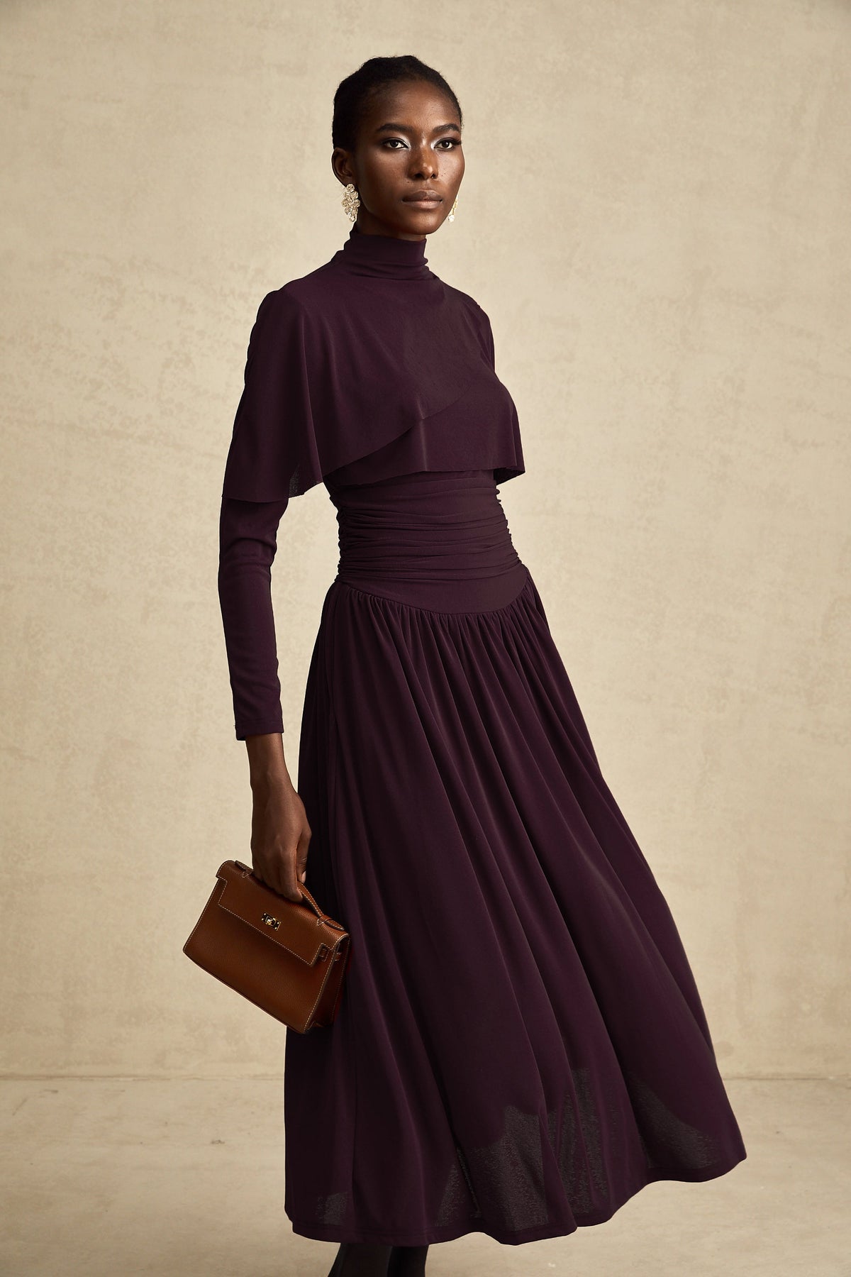 Camille Red Ruched Midi Dress with Flap Design Detail