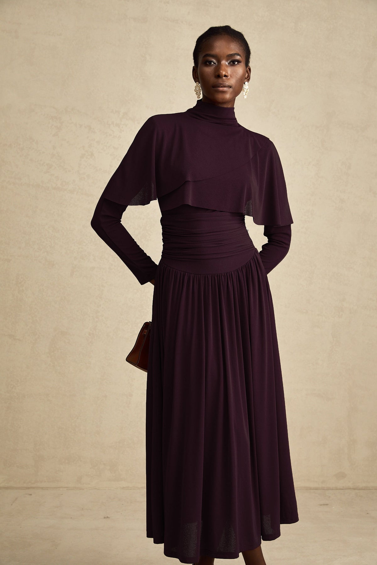 Camille Red Ruched Midi Dress with Flap Design Detail