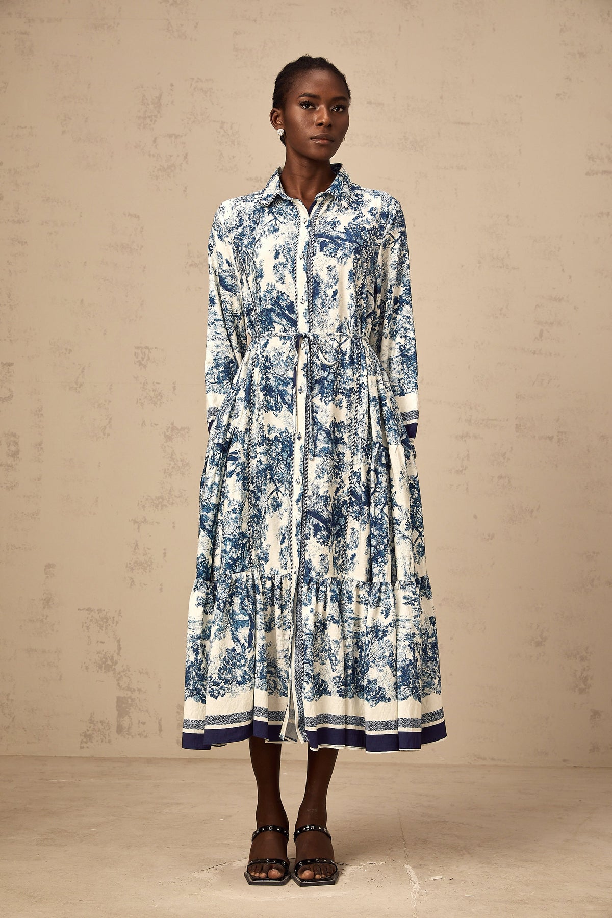 Adélaïde graphic-print midi dress in Blue