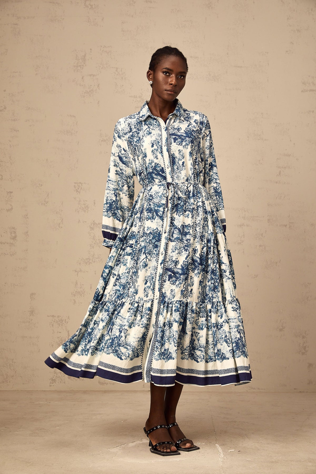 Adélaïde graphic-print midi dress in Blue