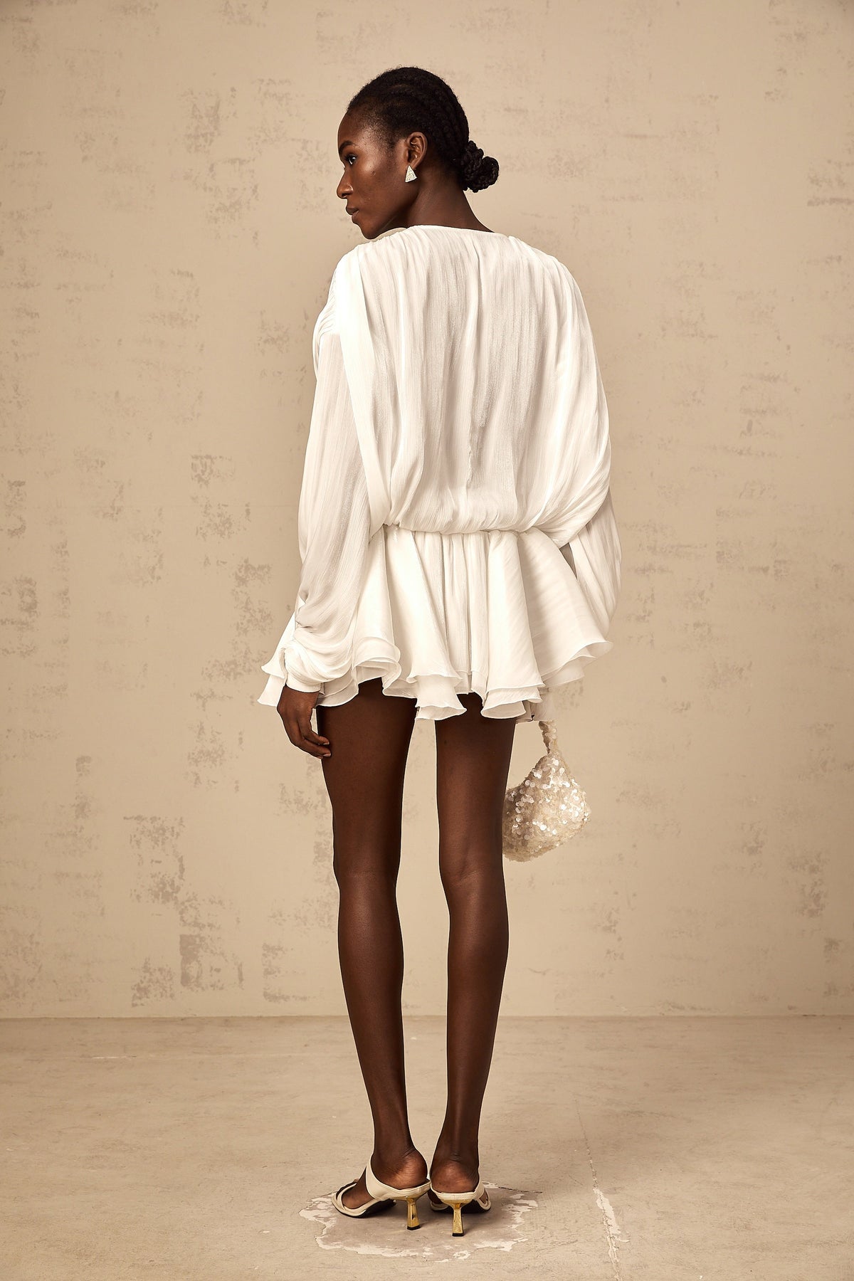 Mahault white pleated glitter-effect mini dress