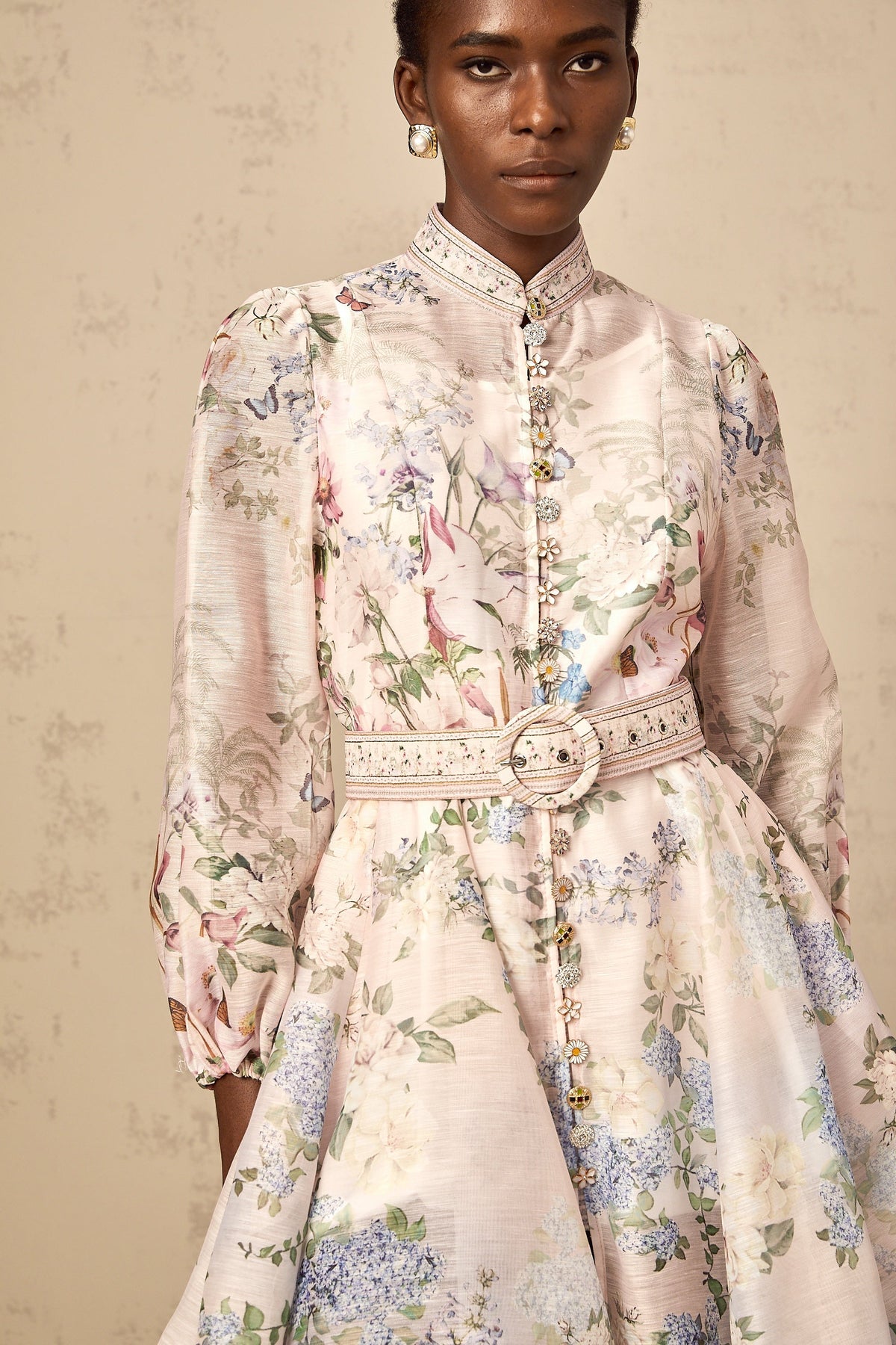 Fabienne light-pink floral-print mini dress