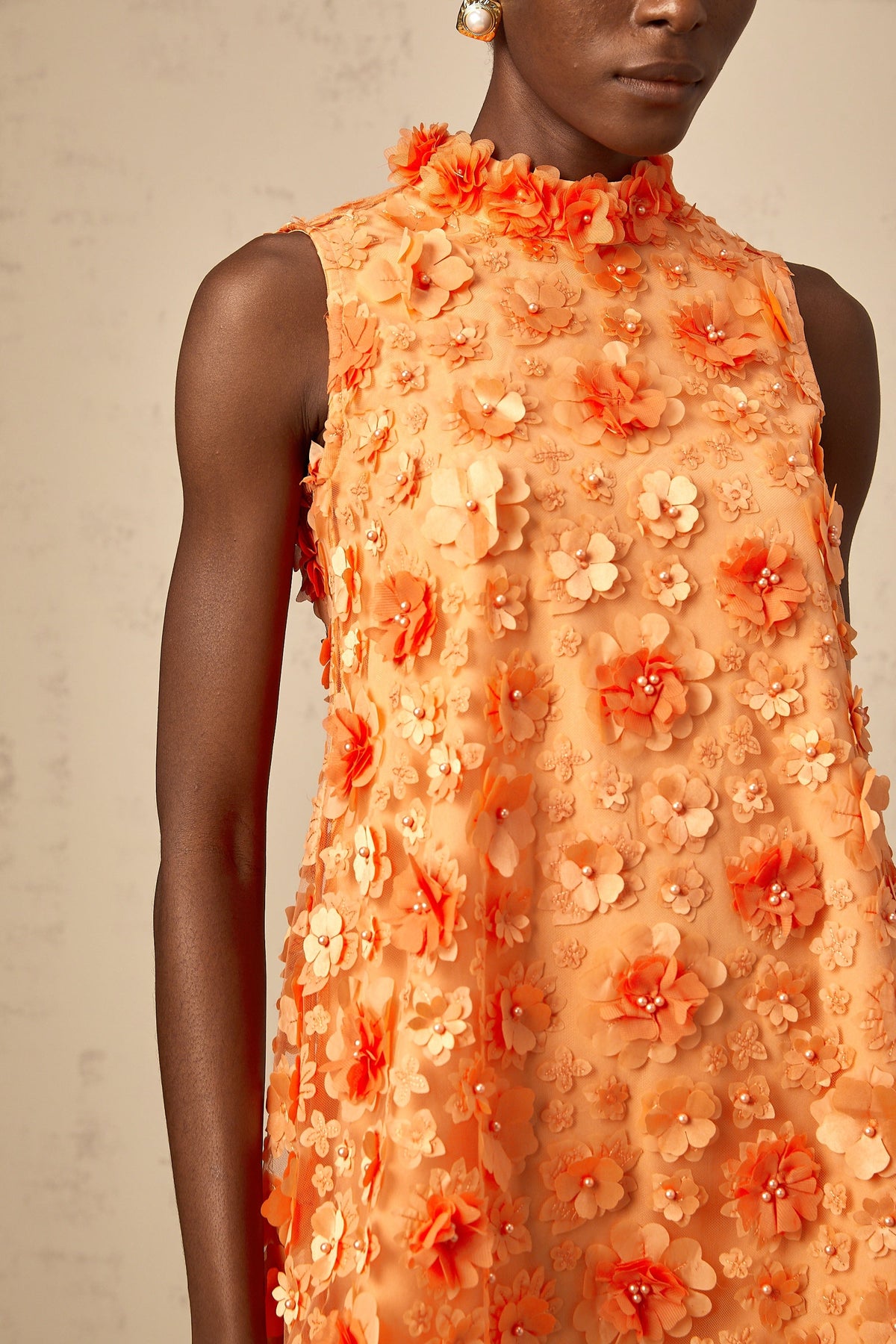 Orphée orange faux-flower mini dress