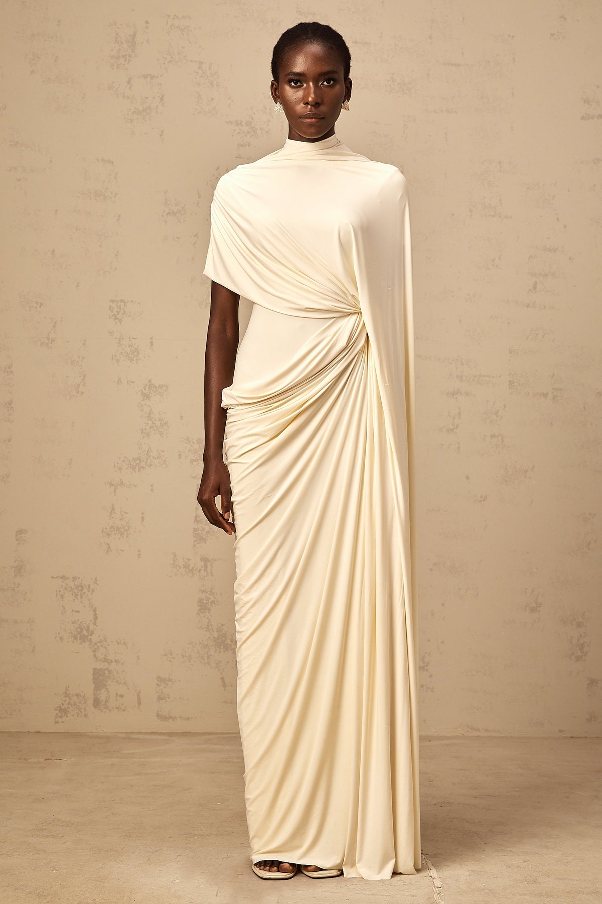 Fenella Asymmetrical Draped Cape & Dress Matching Set in White