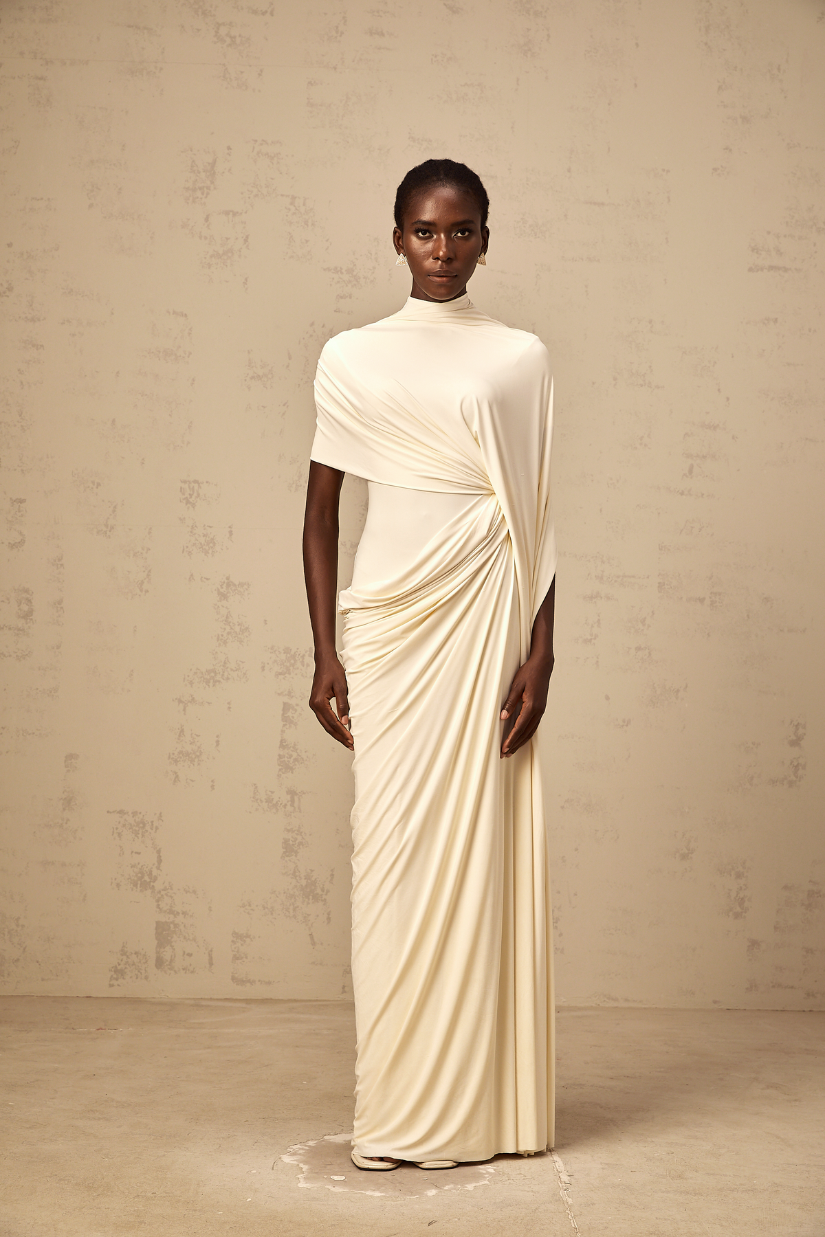 Fenella Asymmetrical Draped Cape & Dress Matching Set in White