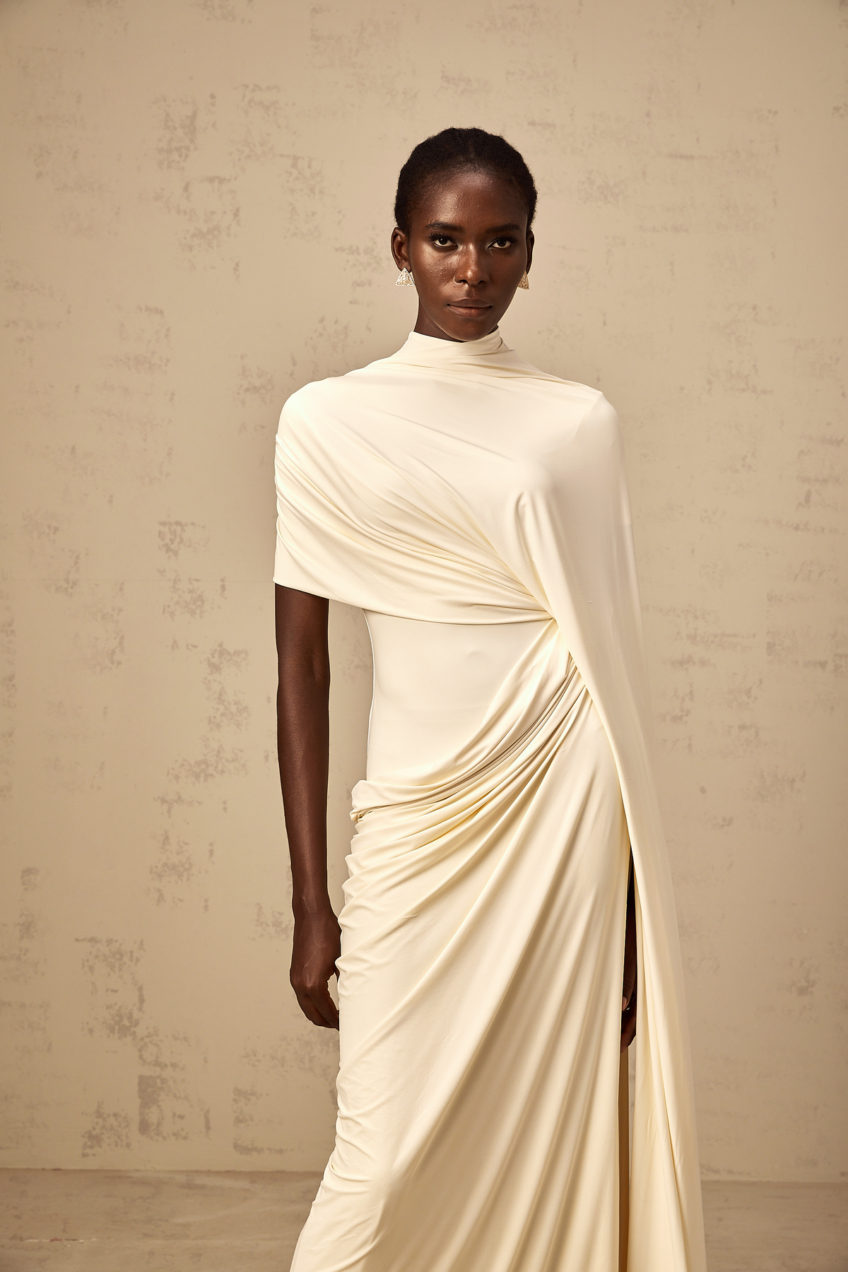 Fenella Asymmetrical Draped Cape & Dress Matching Set in White