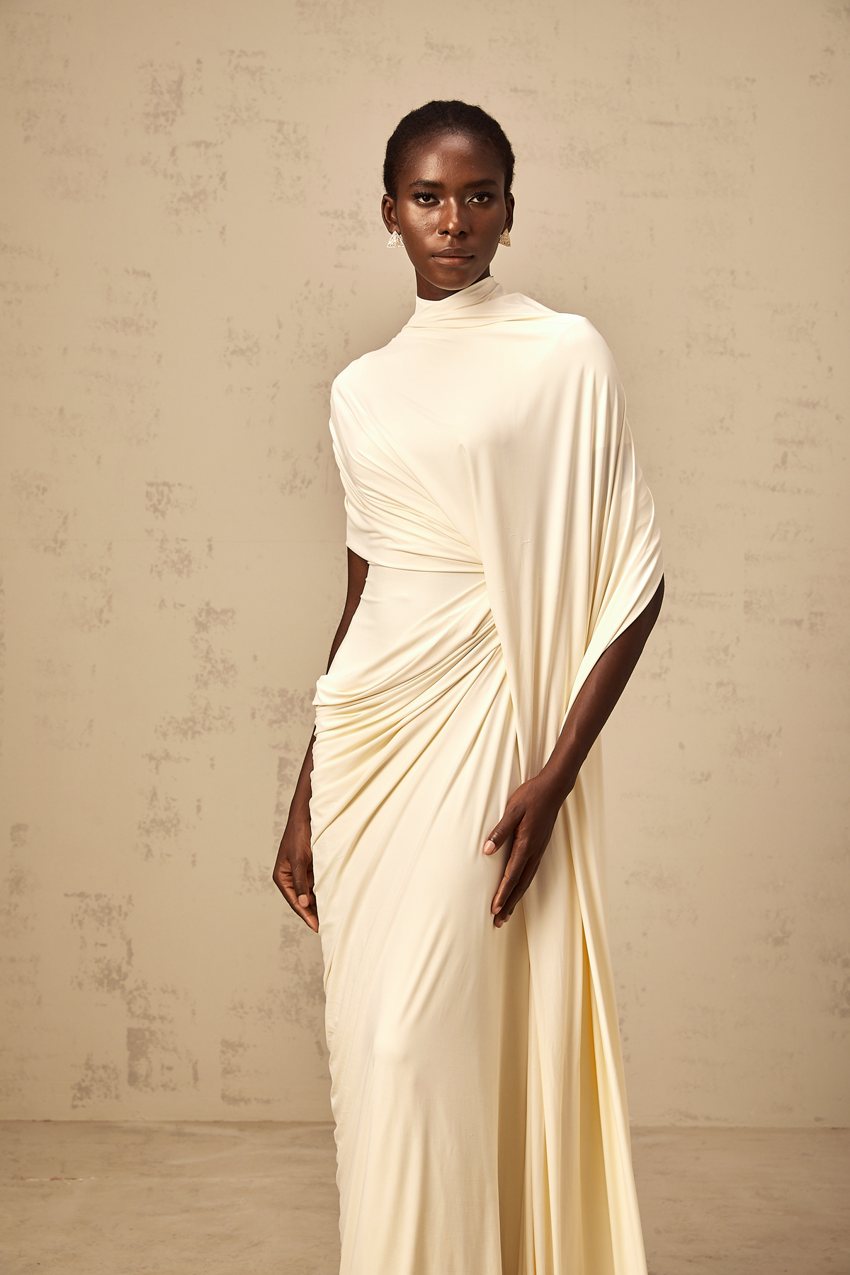 Fenella Asymmetrical Draped Cape & Dress Matching Set in White