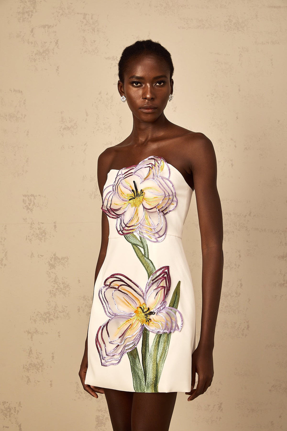 Irène White Off-Shoulder Sequin Floral Embroidered Mini Dress