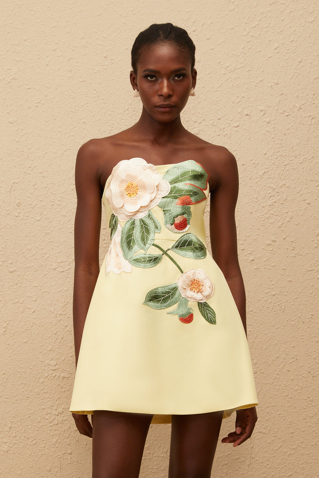 Abigail Yellow Floral Embroidered Mini Dress