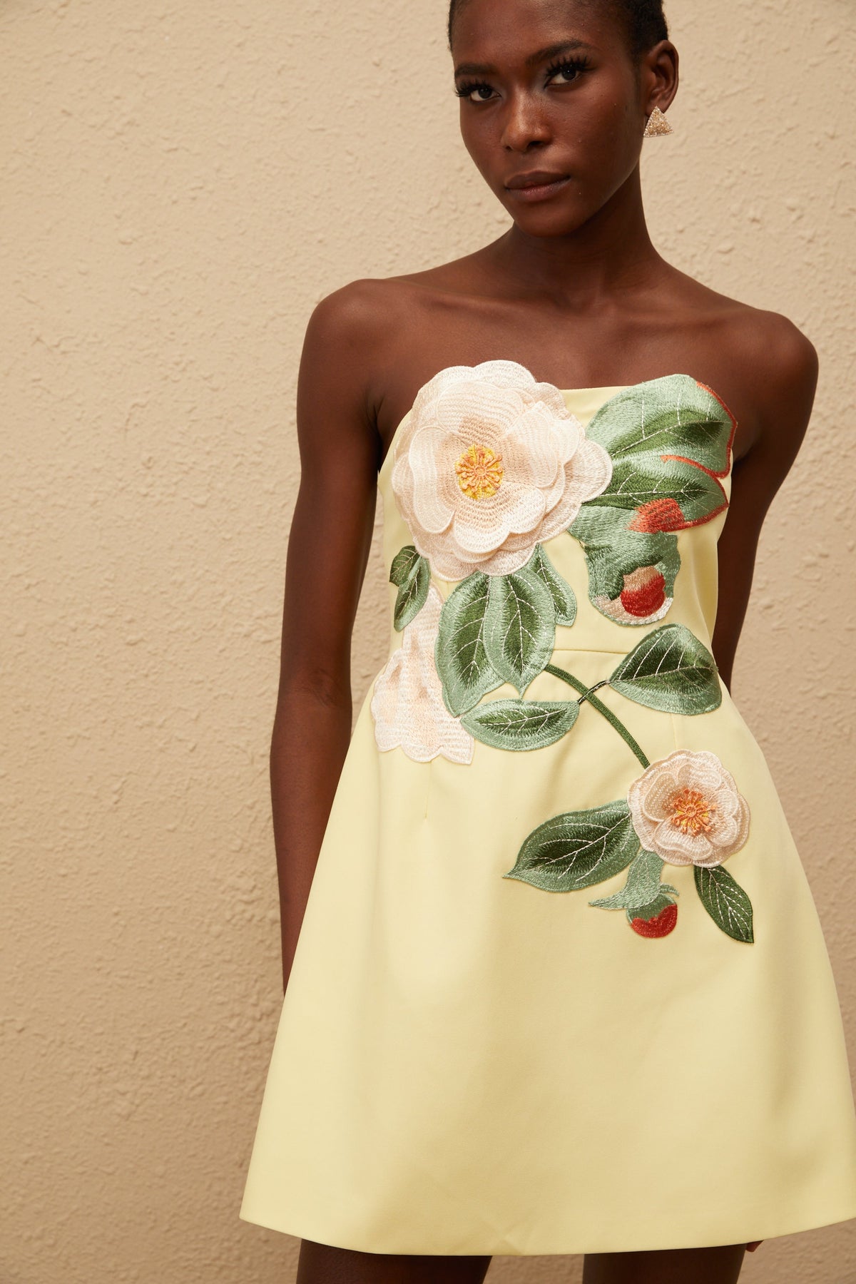 Abigail Yellow Floral Embroidered Mini Dress