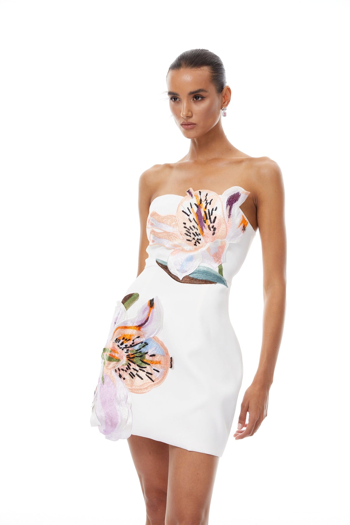 Automne White Floral Embroidered Mini Dress