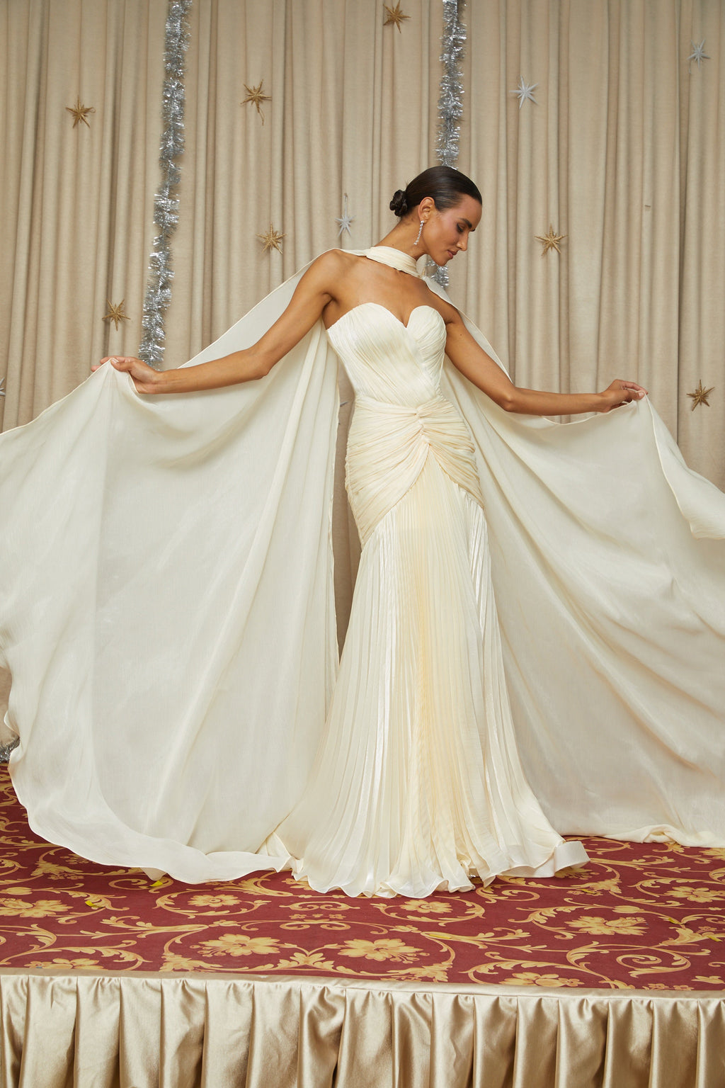 Roxane Yellow Cinched Waist Ruched Maxi Dress