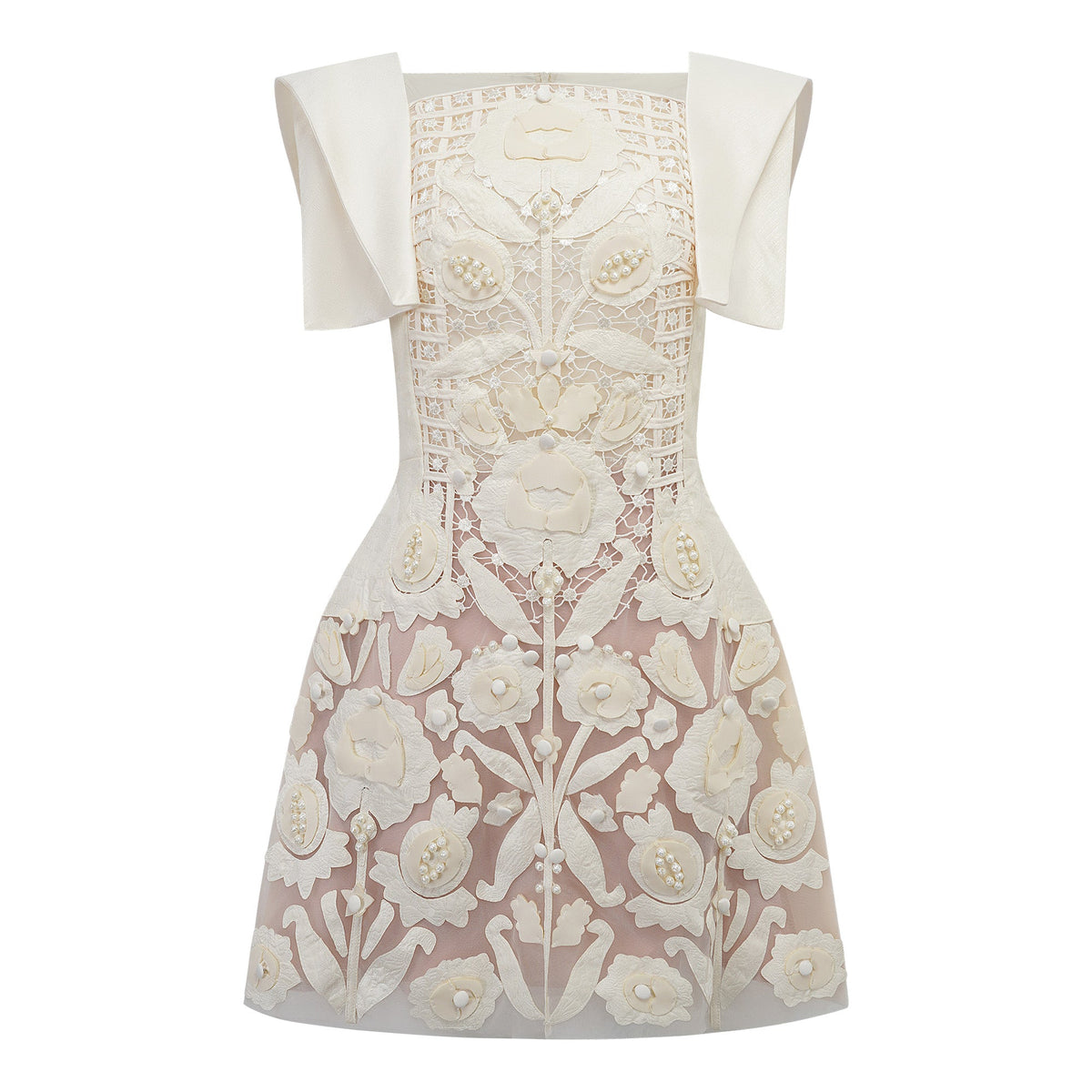 Léa White Floral Appliqué Crochet Mini Dress