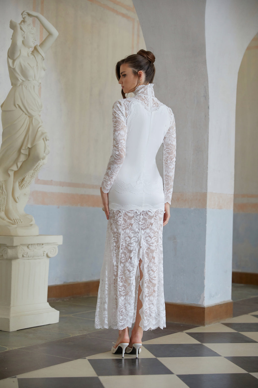 Airelle White Satin Panel Lace Maxi Dress