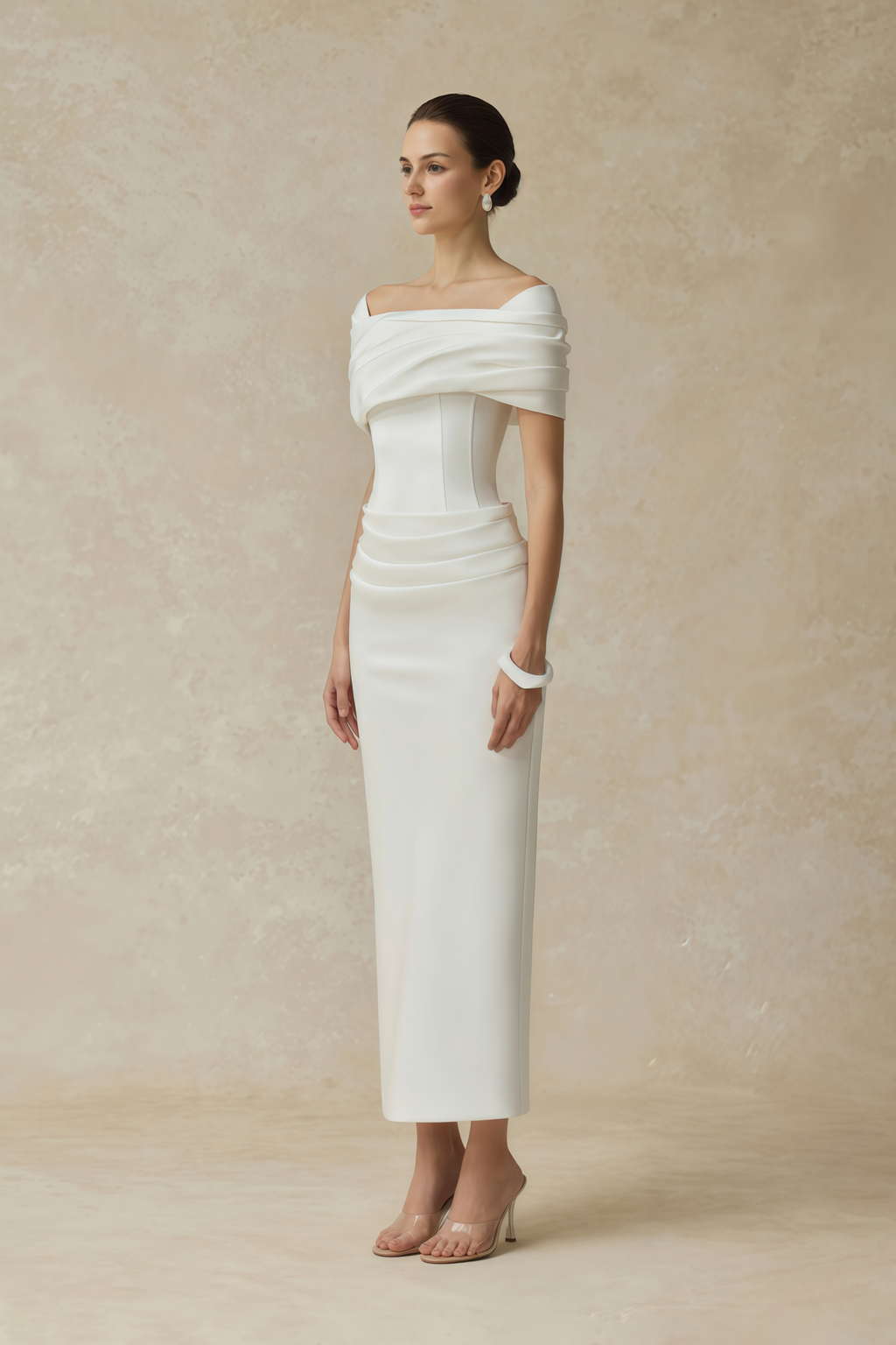 Solara White Draped Midi Dress
