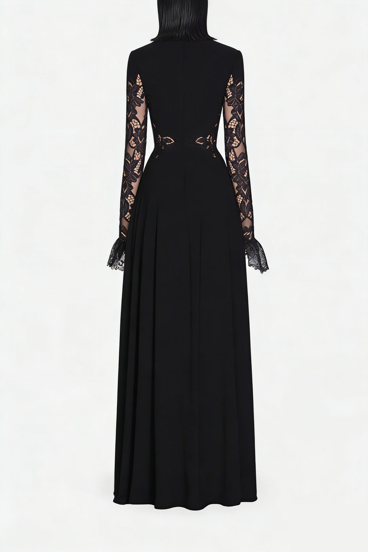 Chiara Black Lace Panel Pleated Midi Dress