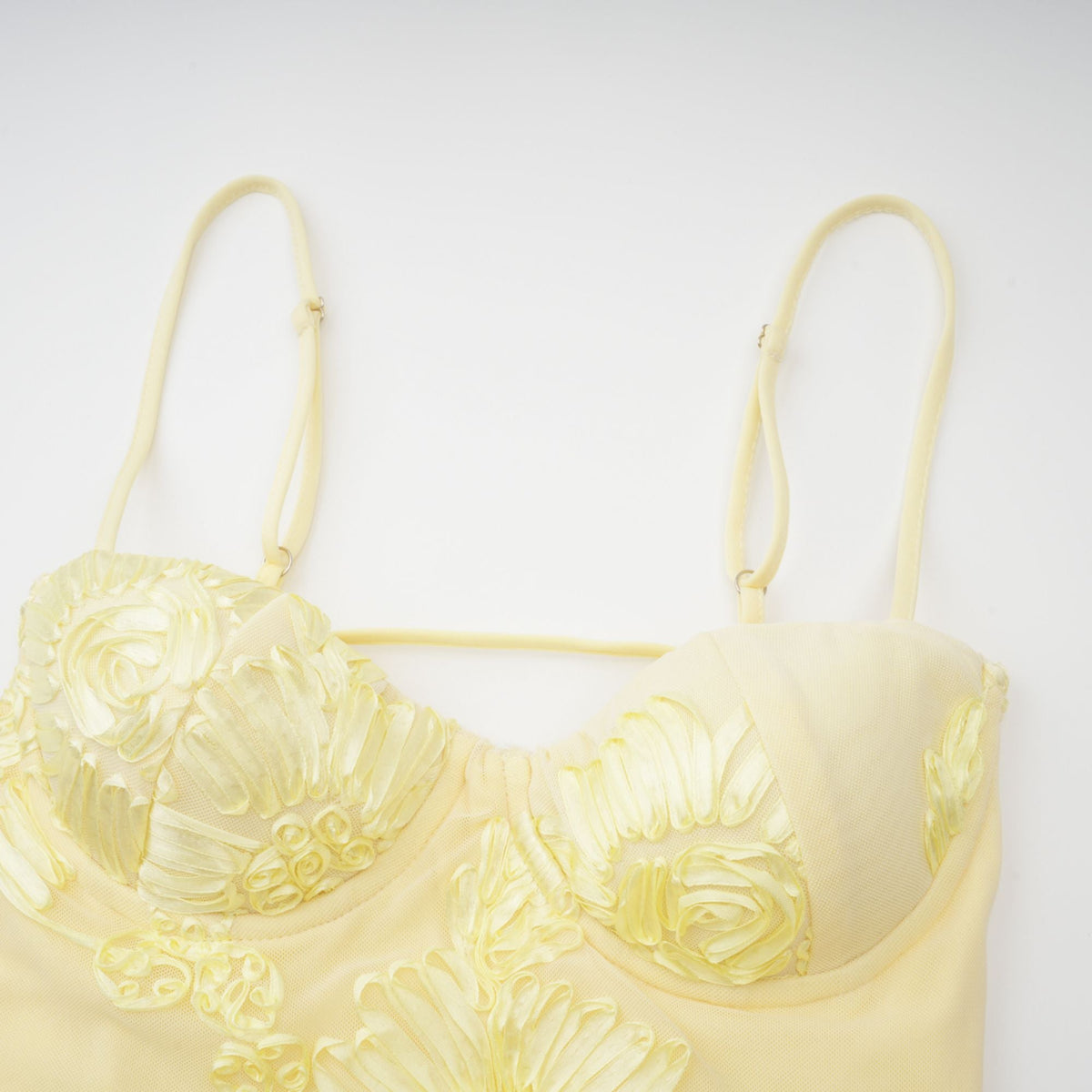 Théoline Yellow Floral Appliqué Corset Maxi Dress