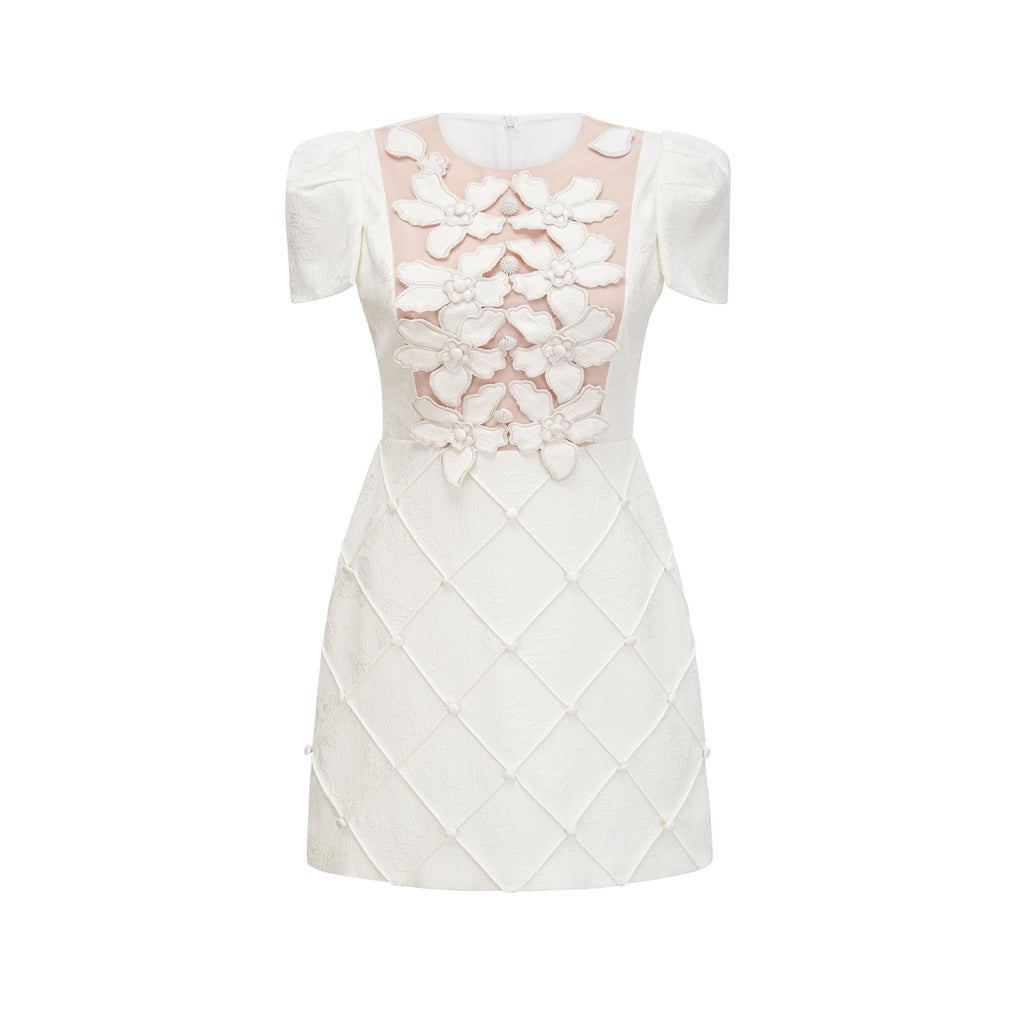 Coralie white petal-detail buttoned mini dress