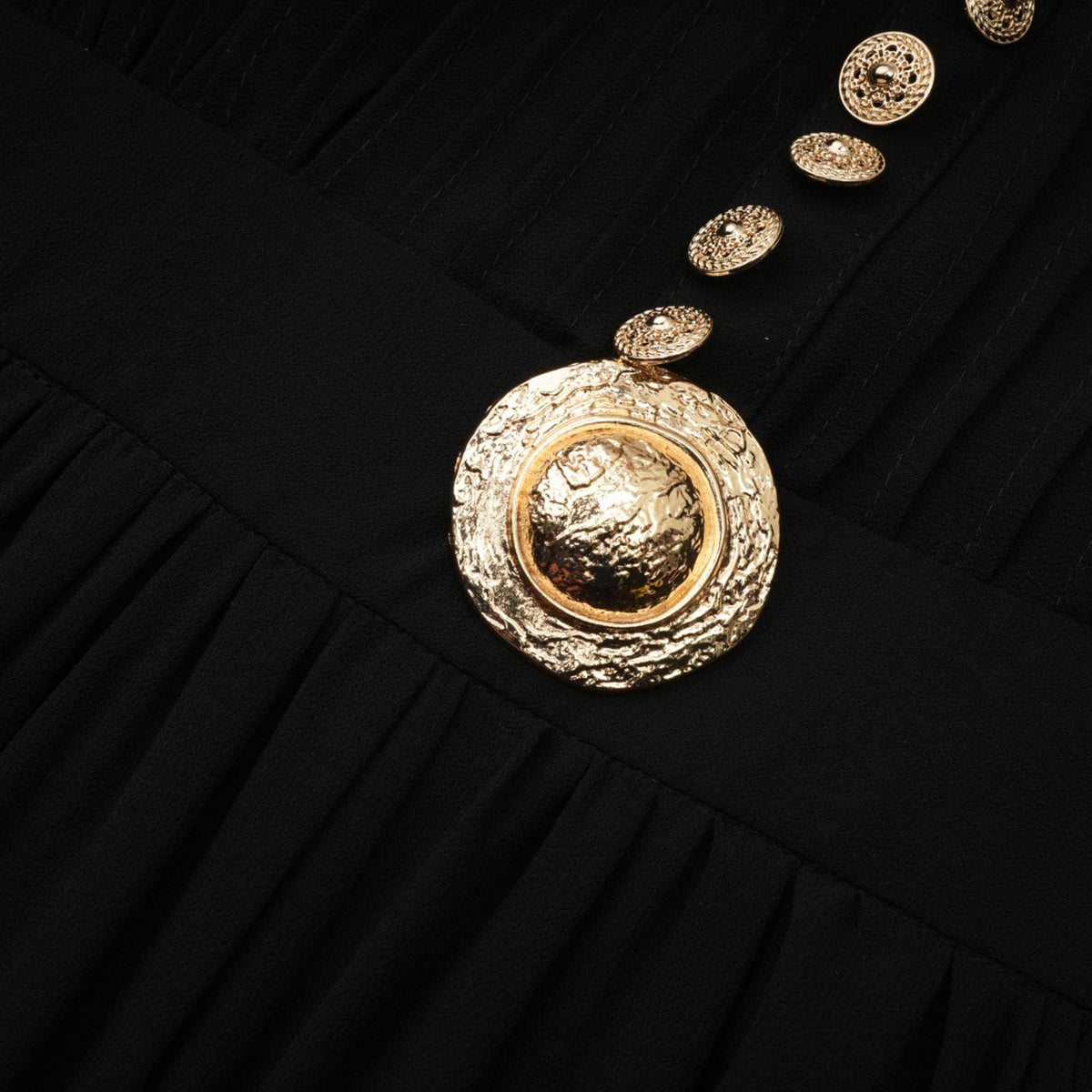 Viviane black pleated button-front midi dress