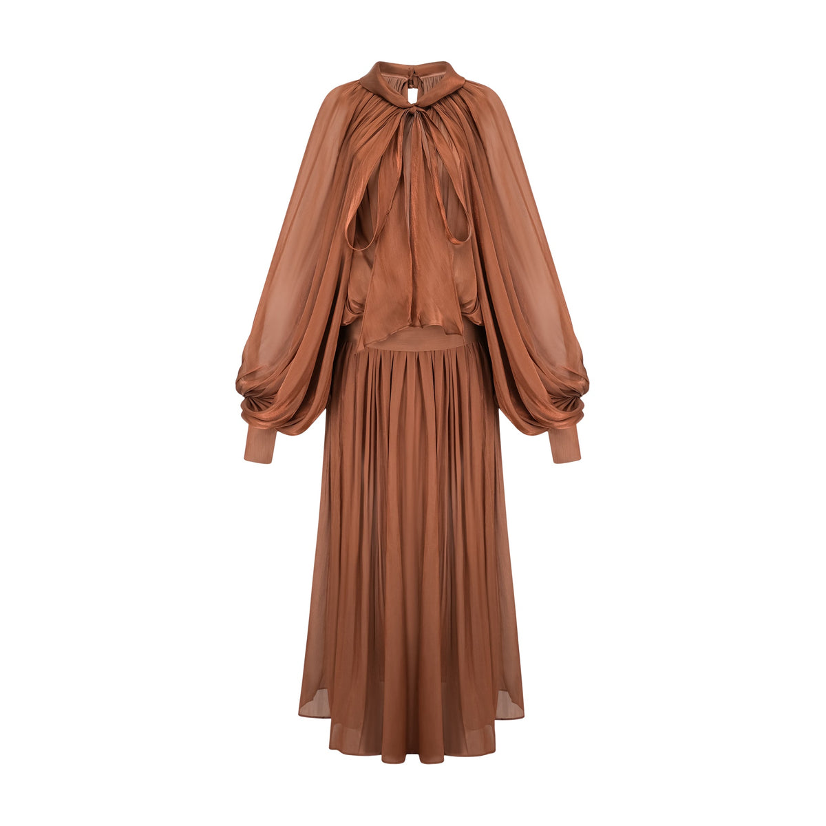 Mila Brown Pleated Satin Maxi Dress