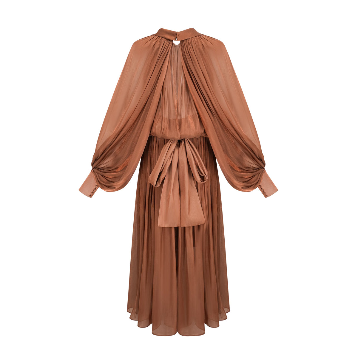 Mila Brown Pleated Satin Maxi Dress