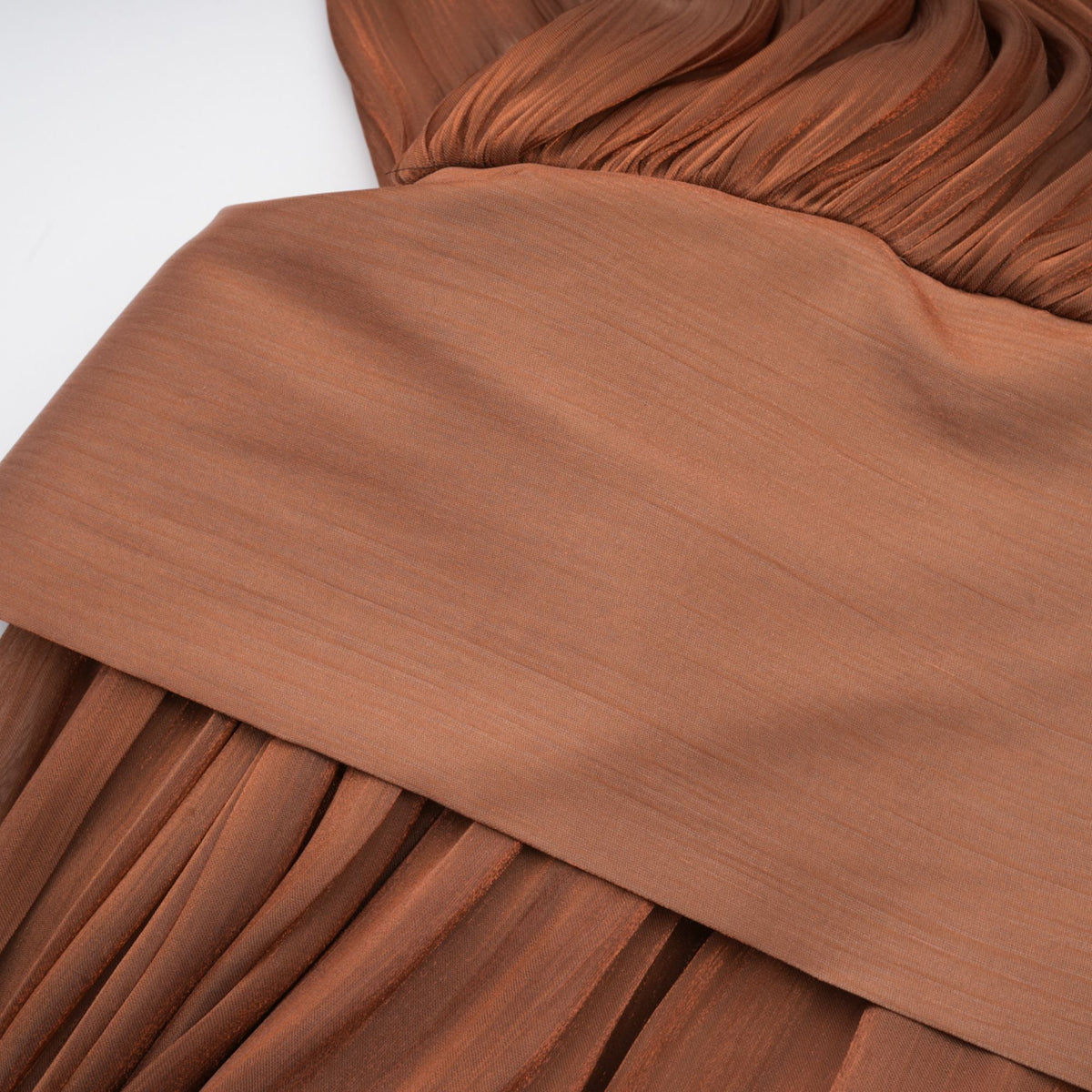 Mila Brown Pleated Satin Maxi Dress