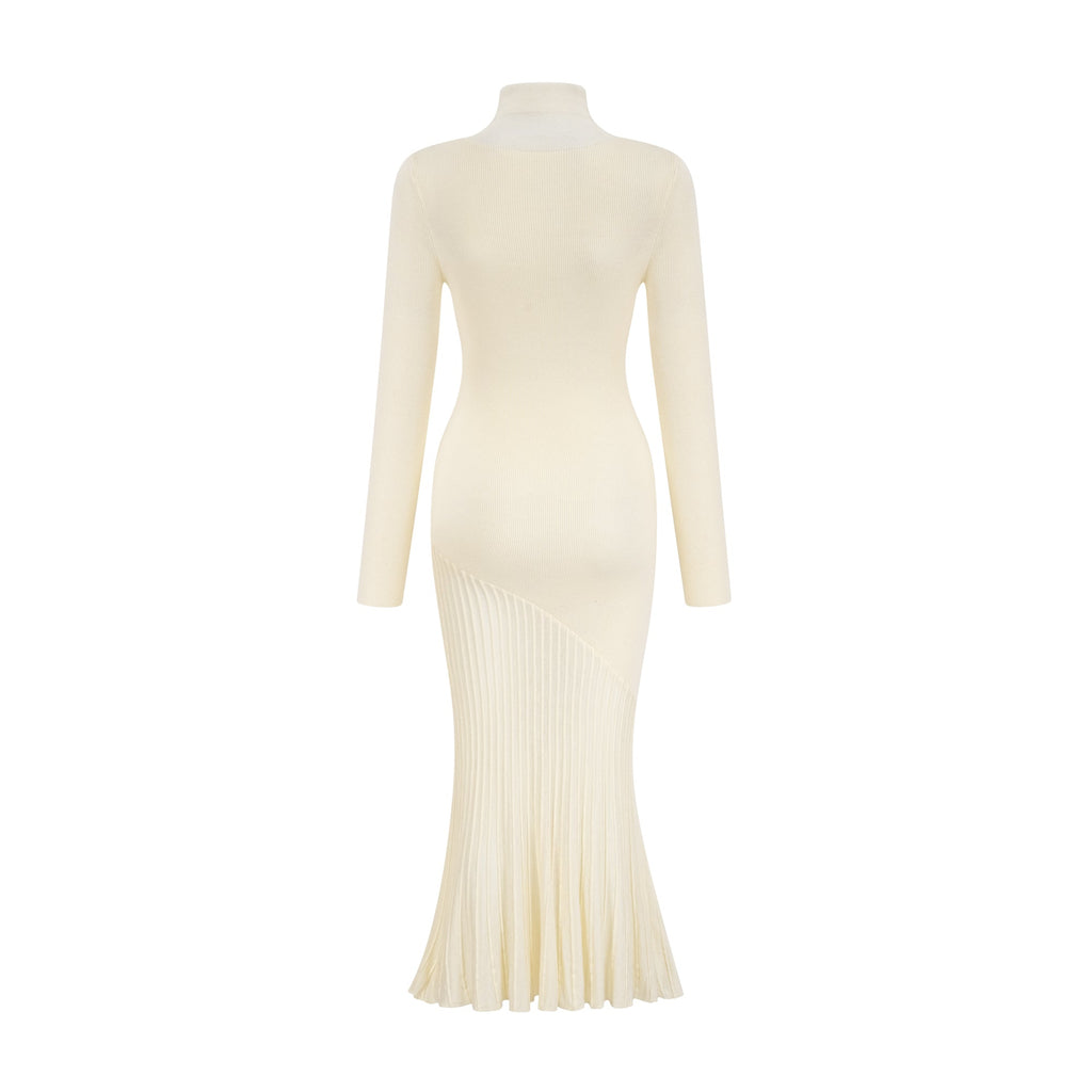Émeline white knitted pleated midi dress
