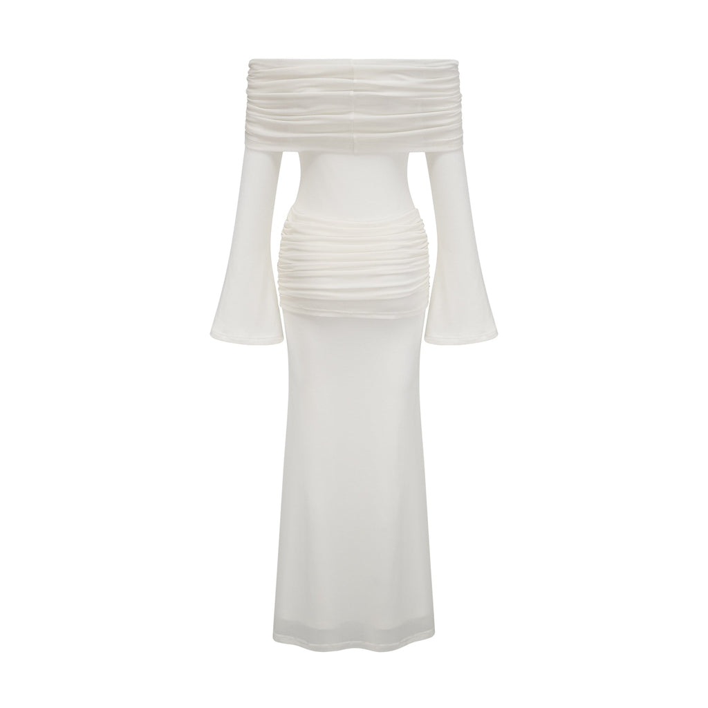 Wanda white glittered floral-appliqué knit maxi dress