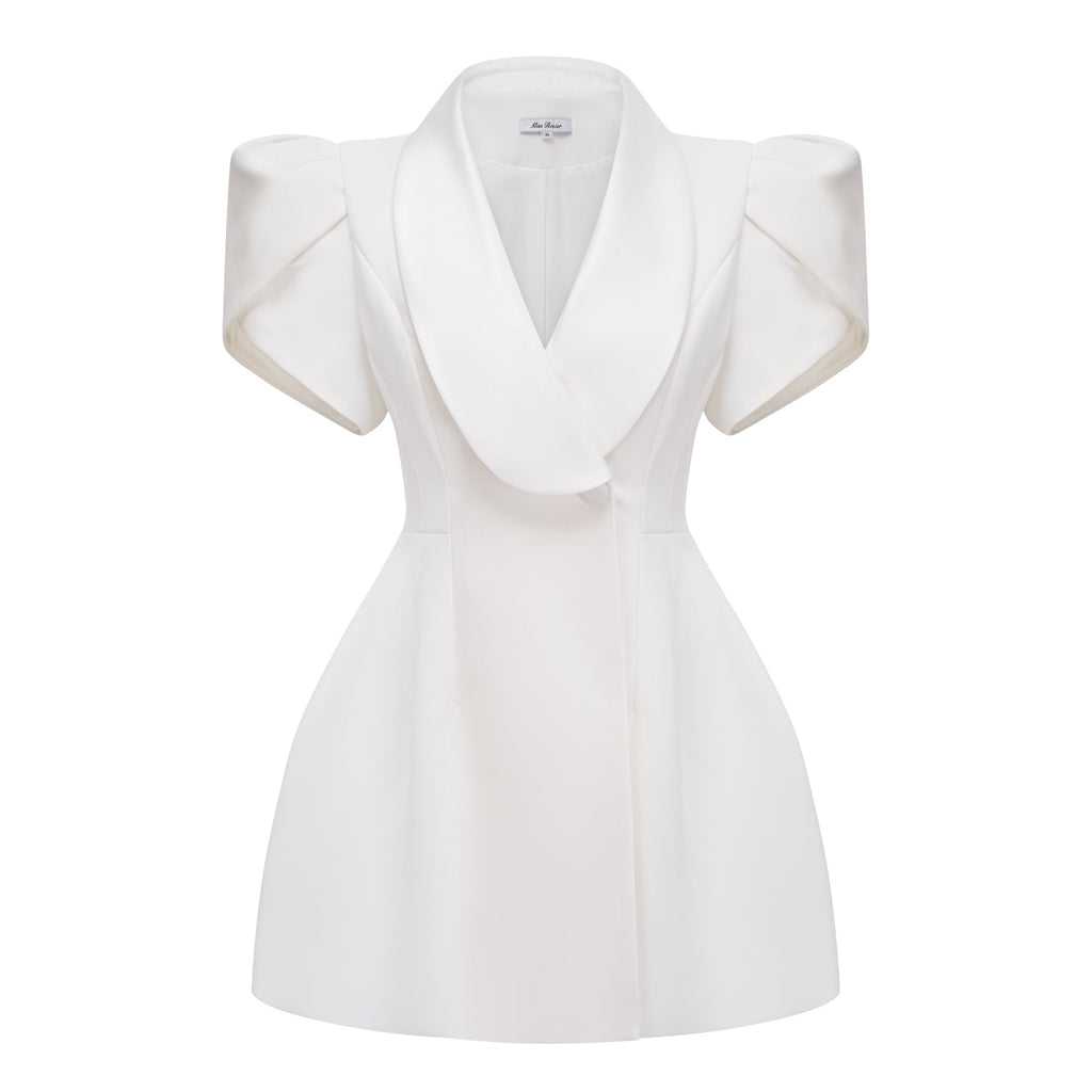 Acharya White Shawl Lapel Mini Dress