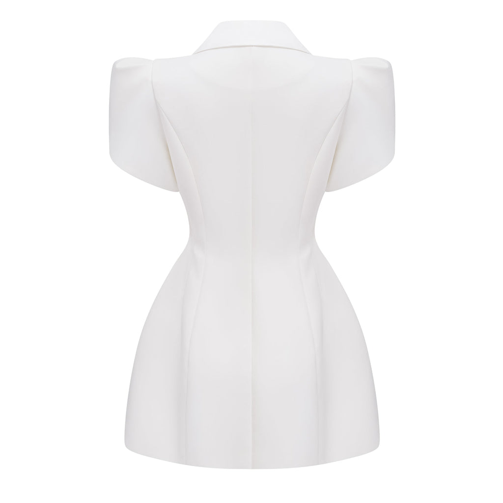 Acharya White Shawl Lapel Mini Dress