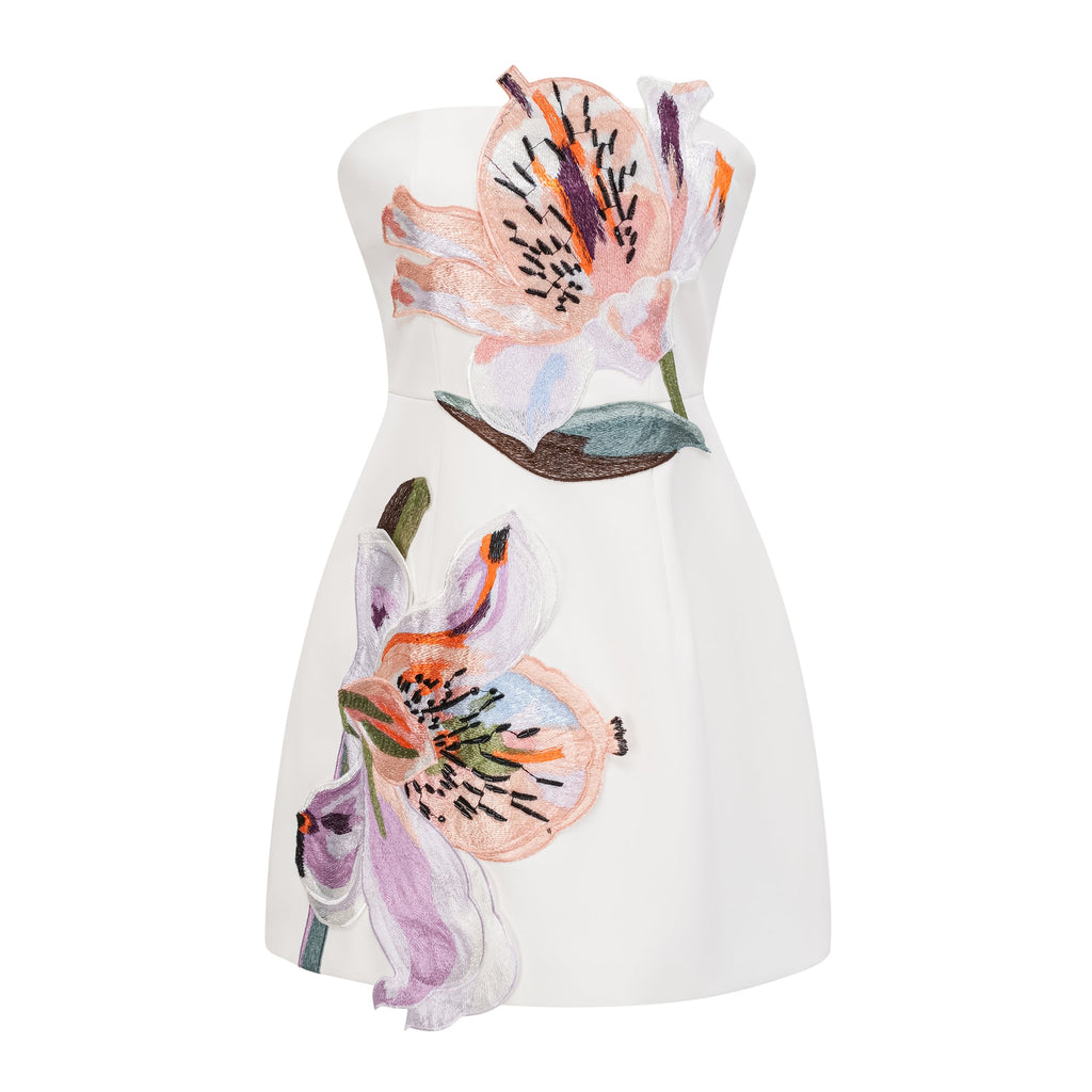 Automne White Floral Embroidered Mini Dress