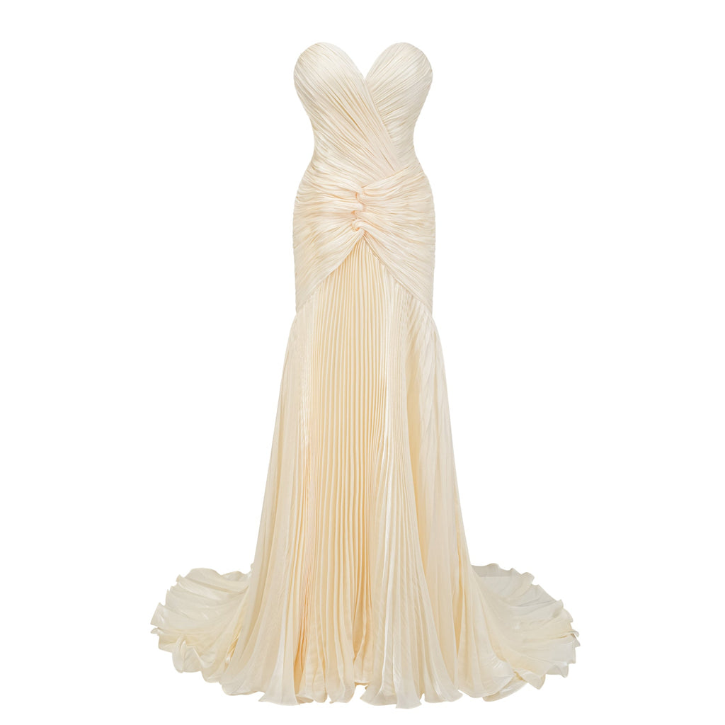 Roxane Yellow Cinched Waist Ruched Maxi Dress