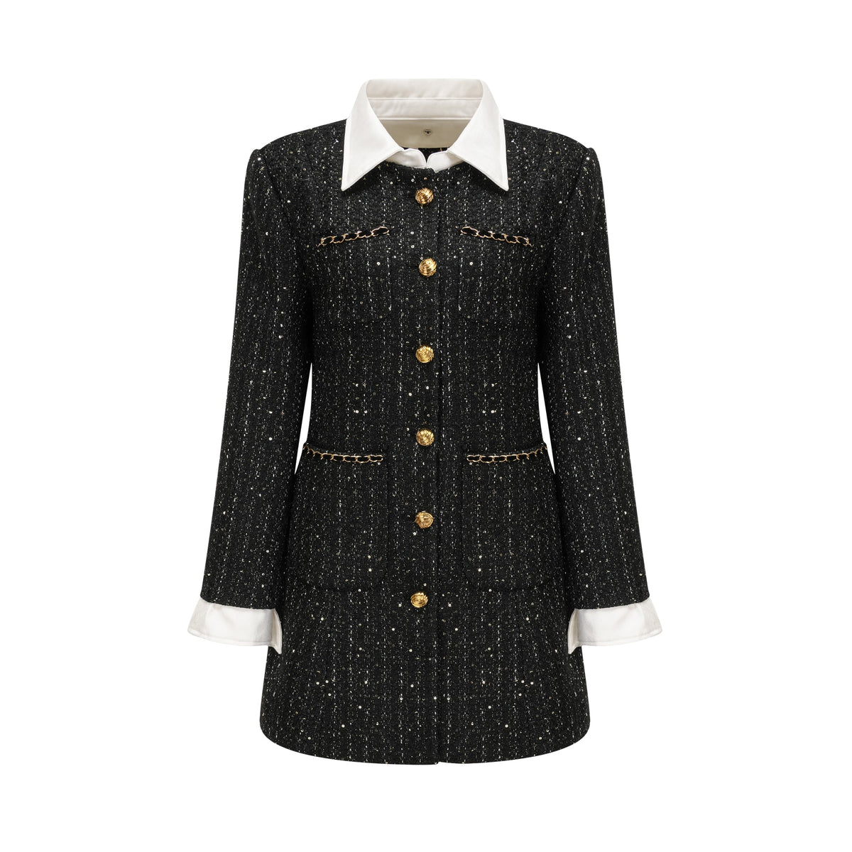 Audrey black sequin panelled tweed mini dress