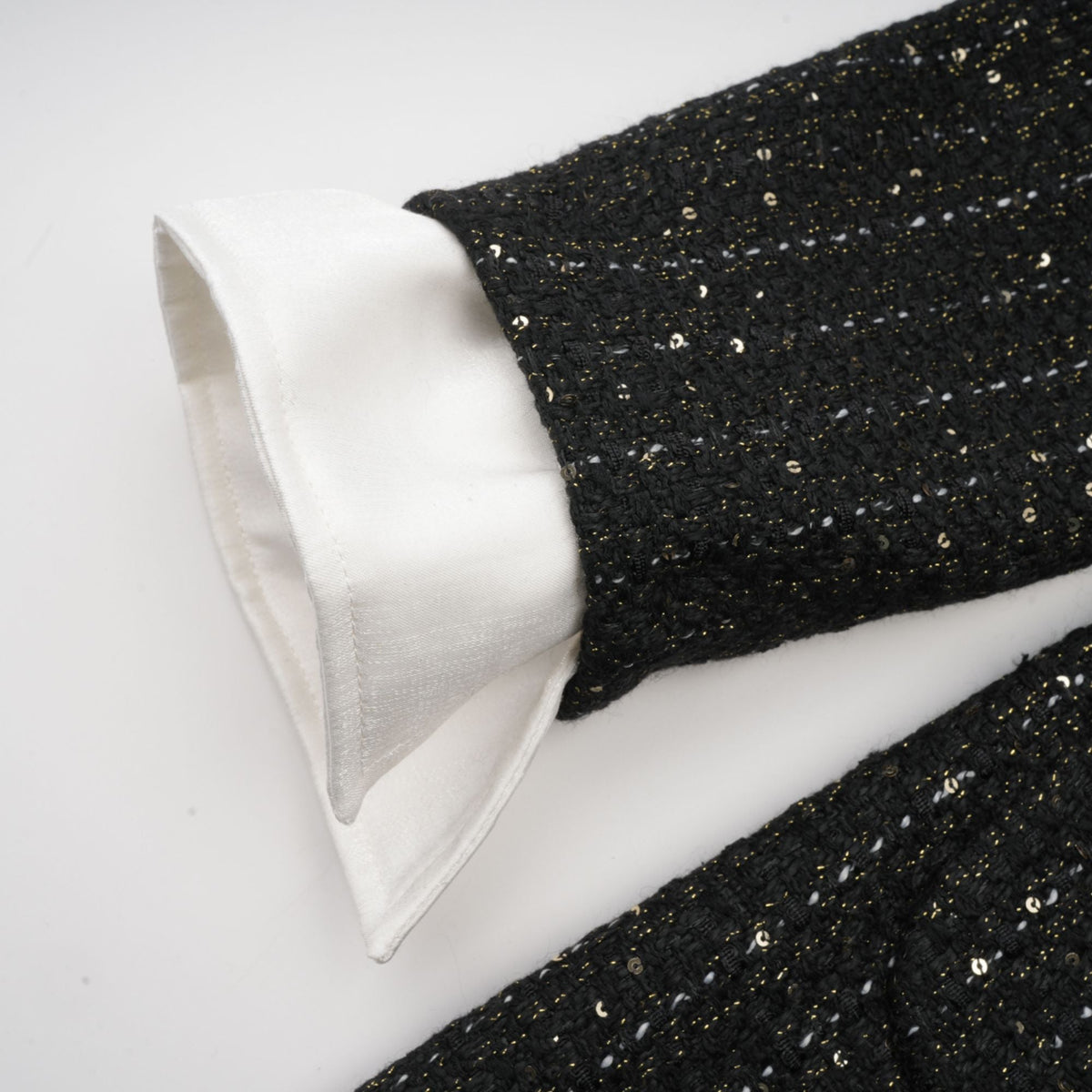 Audrey black sequin panelled tweed mini dress