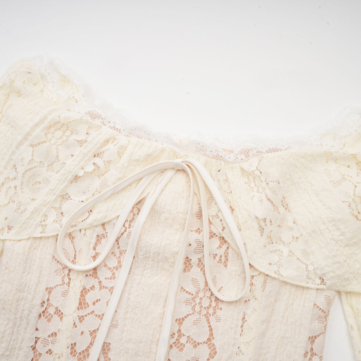 Émeline floral lace flared-cuff mini dress in Neutrals