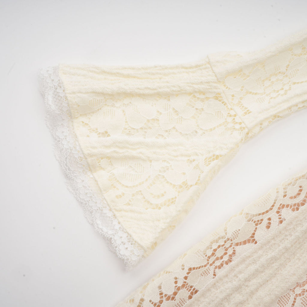 Émeline floral lace flared-cuff mini dress in Neutrals