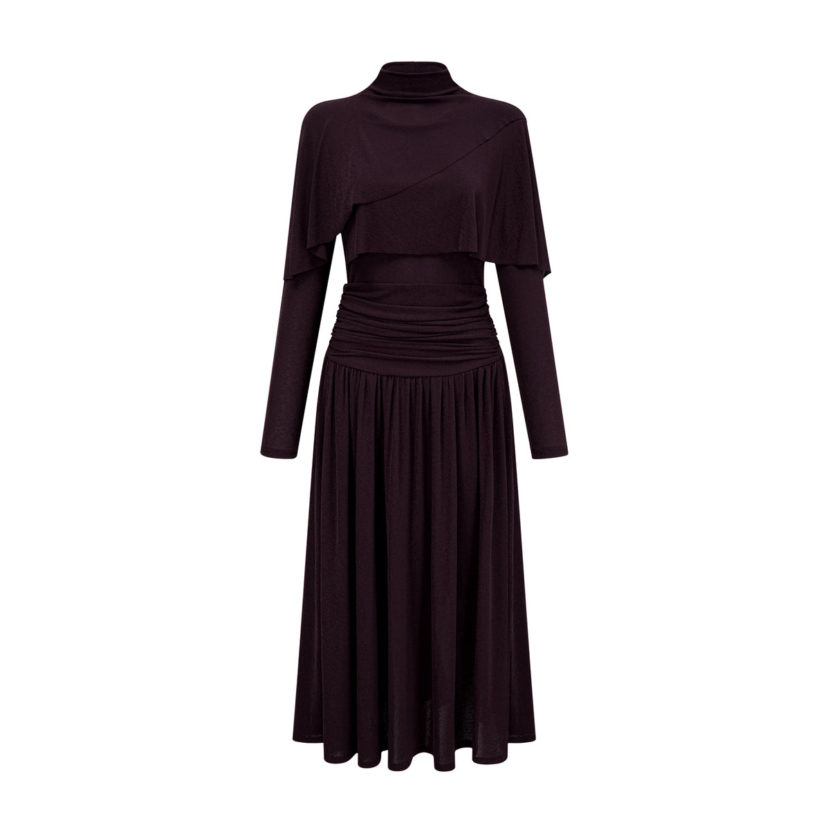 Camille Red Ruched Midi Dress with Flap Design Detail