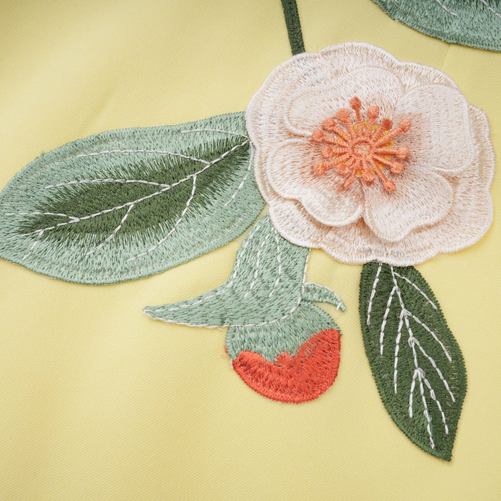 Abigail Yellow Floral Embroidered Mini Dress