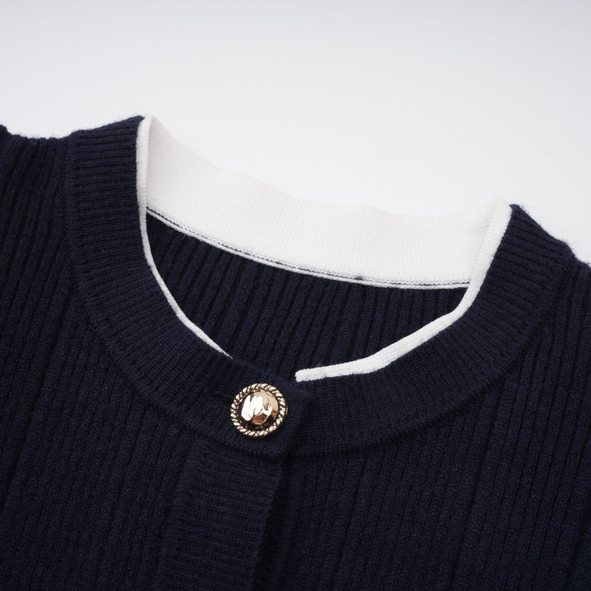 Fern Navy Blue Satin Panel Knit Midi Dress