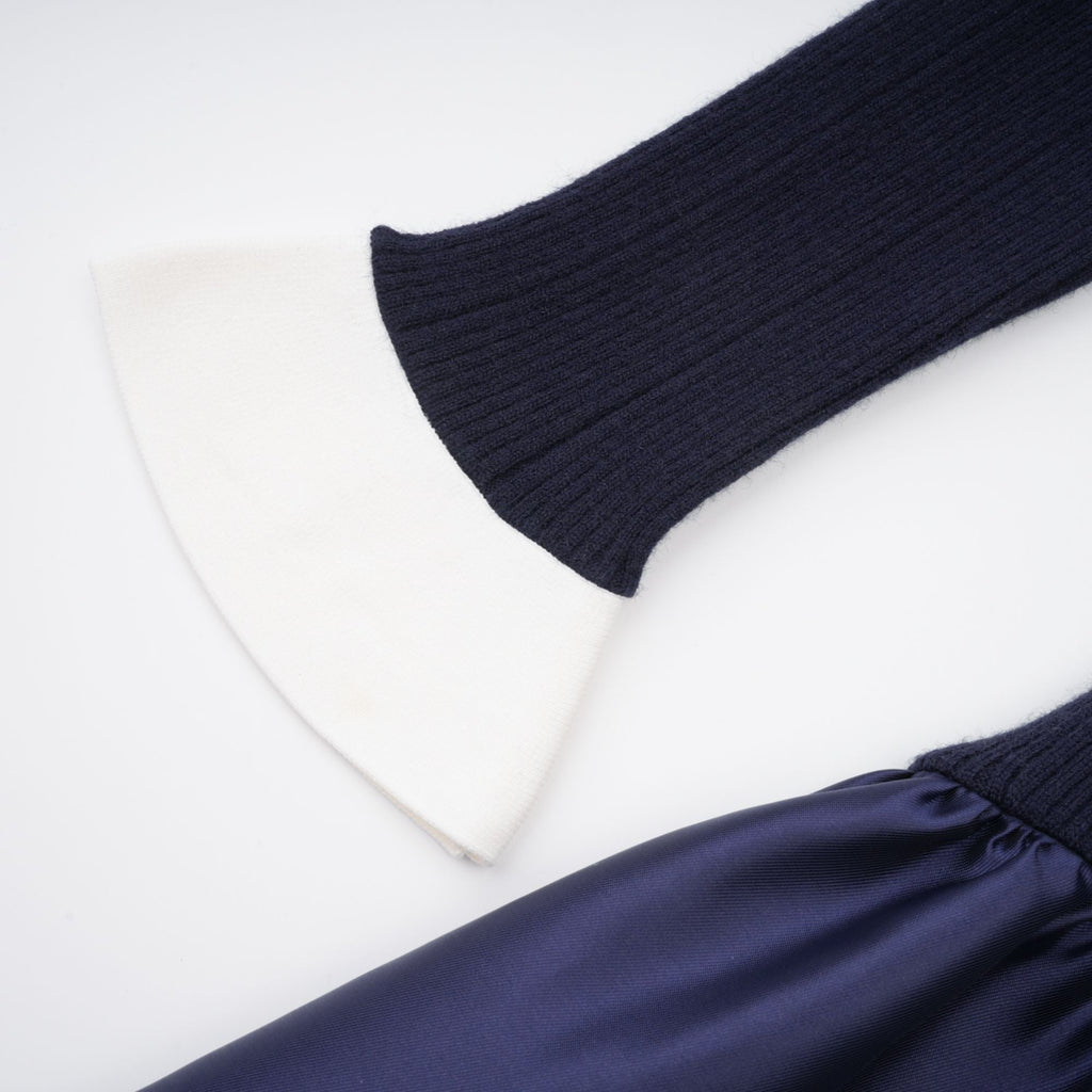 Fern Navy Blue Satin Panel Knit Midi Dress