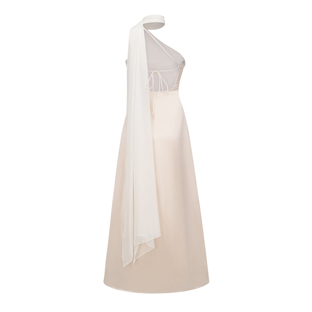 Thérèse neutral scarf-design satin maxi dress