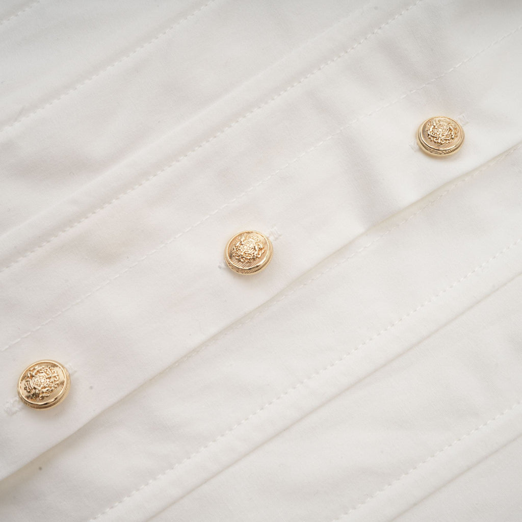 Orlane white cinched-waist pleated mini shirt dress